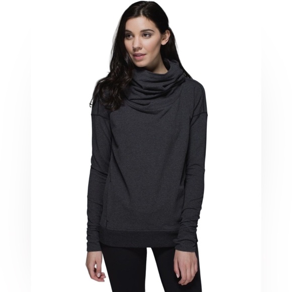 lululemon athletica Tops - Lululemon Stress Less Charcoal Grey Funnel Neck Athletic Pullover Hoodie Size